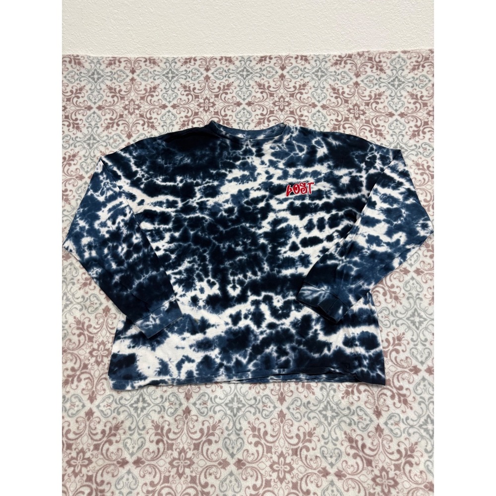 Eighty Eight Brand Mens Large Tie Dye Long Sleeve T-Shirt Navy Blue Lost Graphic